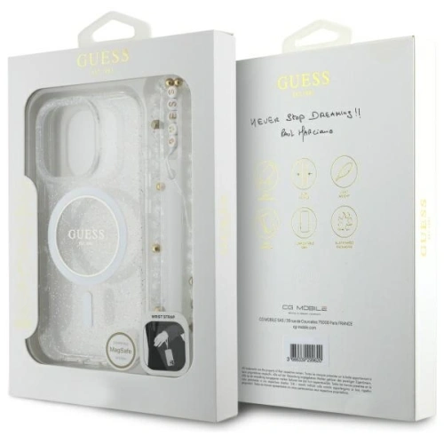 Kup Etui Guess GUHMP16LHGCRELST Apple iPhone 16 Pro hardcase IML Glitter s perlovým popruhem MagSafe průhledný/transparentní - GUE4123 - {ean13} - Sklep Home Screen