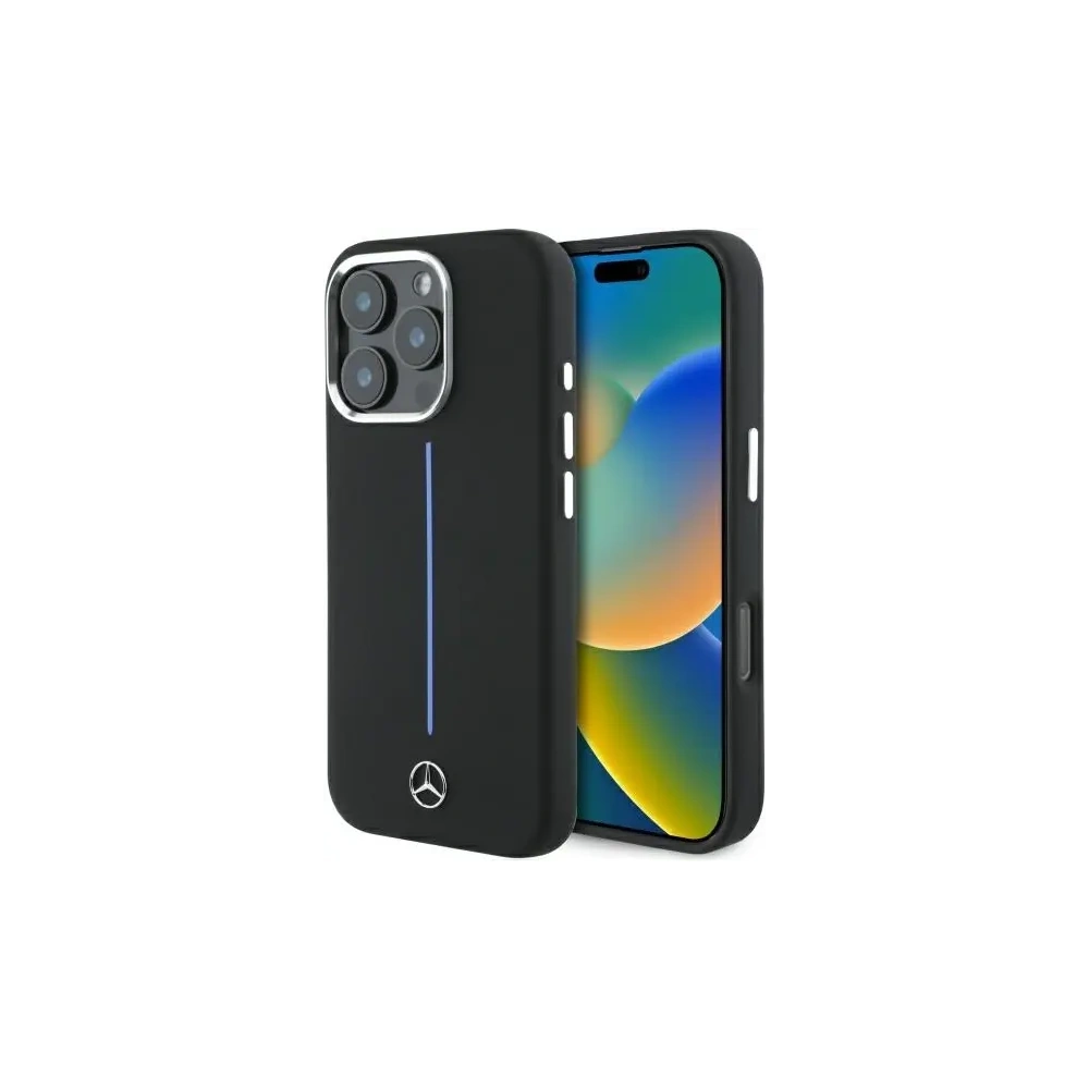 Etui Mercedes MEHMP16L23SUMBK Apple iPhone 16 Pro hardcase Silicone Blue Stripe MagSafe czarny/black
