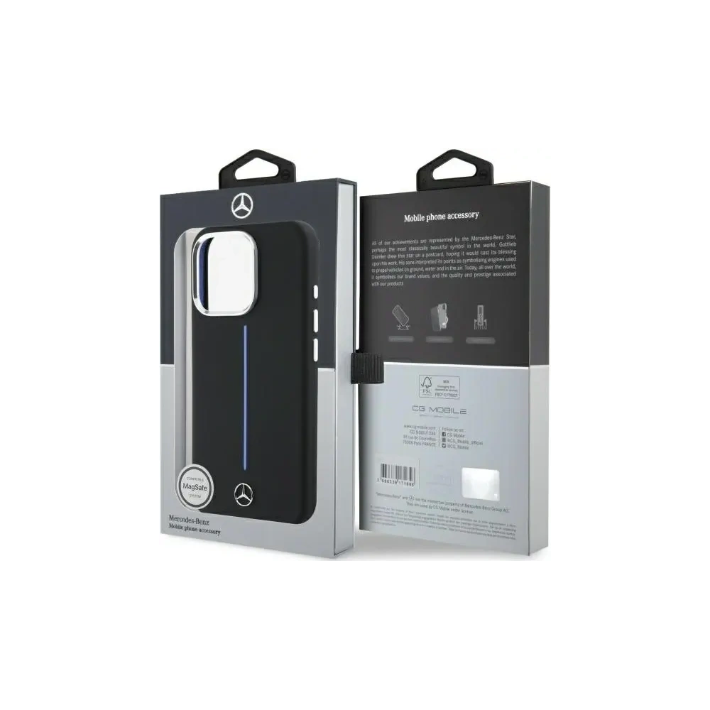 Etui Mercedes MEHMP16L23SUMBK Apple iPhone 16 Pro hardcase Silicone Blue Stripe MagSafe czarny/black