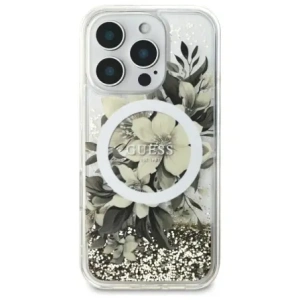 Buy Guess GUHMP16LLFMWTE Apple iPhone 16 Pro hardcase Liquid Glitter Flower MagSafe beige - GUE4126 - {ean13} - Home Screen Store Europe