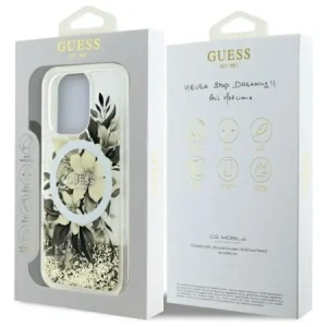 Buy Guess GUHMP16LLFMWTE Apple iPhone 16 Pro hardcase Liquid Glitter Flower MagSafe beige - GUE4126 - {ean13} - Home Screen Store Europe