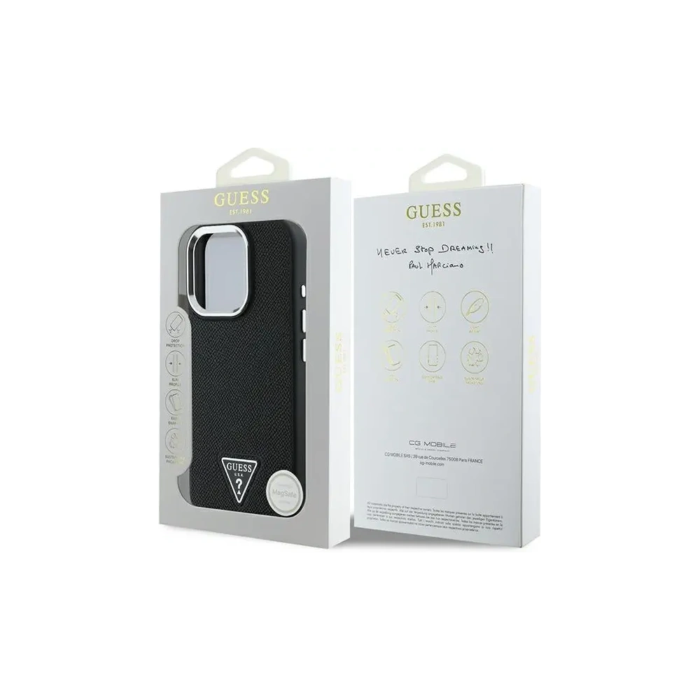 Etui Guess GUHMP16LPGTSPSK Apple iPhone 16 Pro hardcase Grained Triangle MagSafe czarny/black