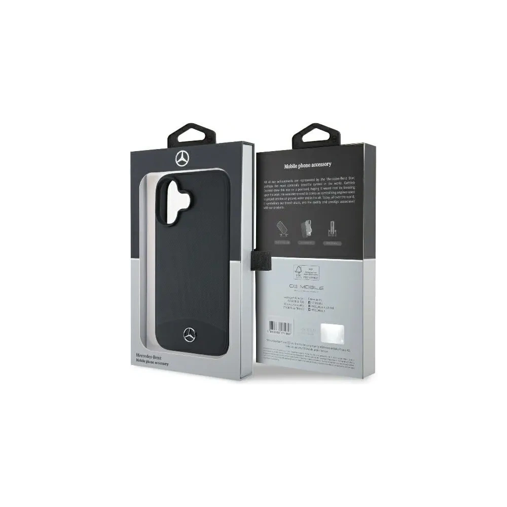 Etui Mercedes MEHMP16S23RBARK Apple iPhone 16 hardcase Textured And Plain Leather MagSafe czarny/black