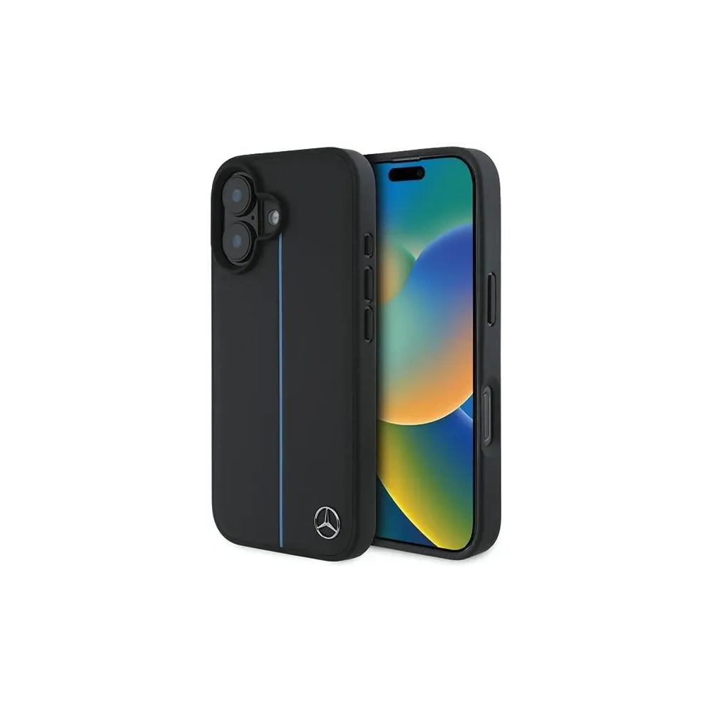 Etui Mercedes MEHMP16S23RURBK Apple iPhone 16 hardcase MB Blue Line Leather MagSafe czarny/black