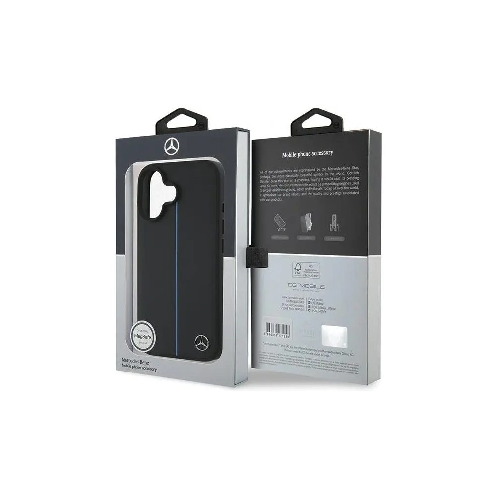 Etui Mercedes MEHMP16S23RURBK Apple iPhone 16 hardcase MB Blue Line Leather MagSafe czarny/black