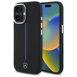 Buy Mercedes MEHMP16S23SUMBK Apple iPhone 16 hardcase Silicone Blue Stripe MagSafe black - MRS260 - {ean13} - Home Screen Store Europe
