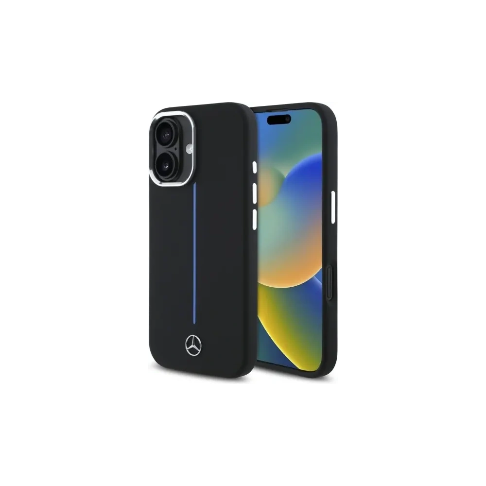 Etui Mercedes MEHMP16S23SUMBK Apple iPhone 16 hardcase Silicone Blue Stripe MagSafe czarny/black