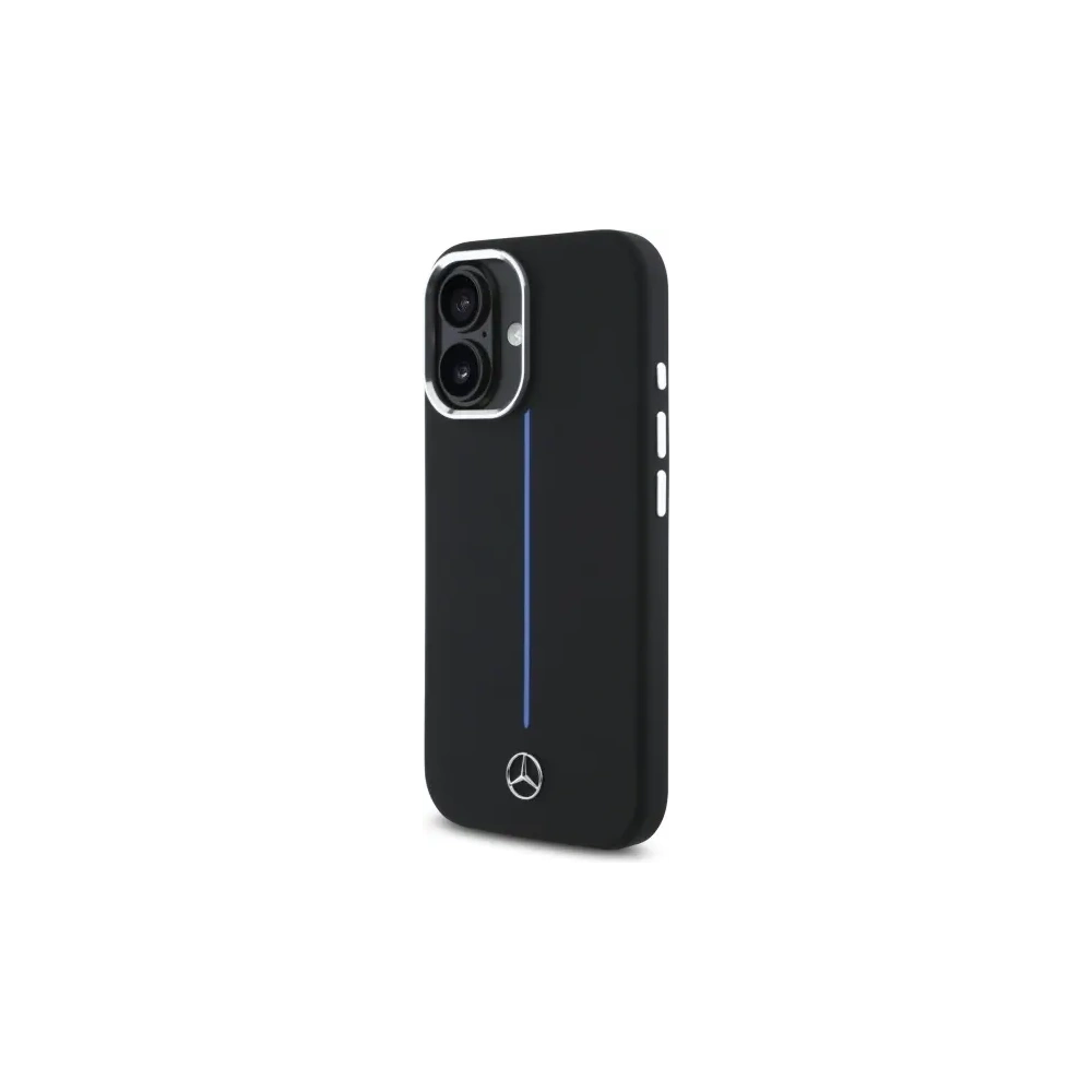Etui Mercedes MEHMP16S23SUMBK Apple iPhone 16 hardcase Silicone Blue Stripe MagSafe czarny/black