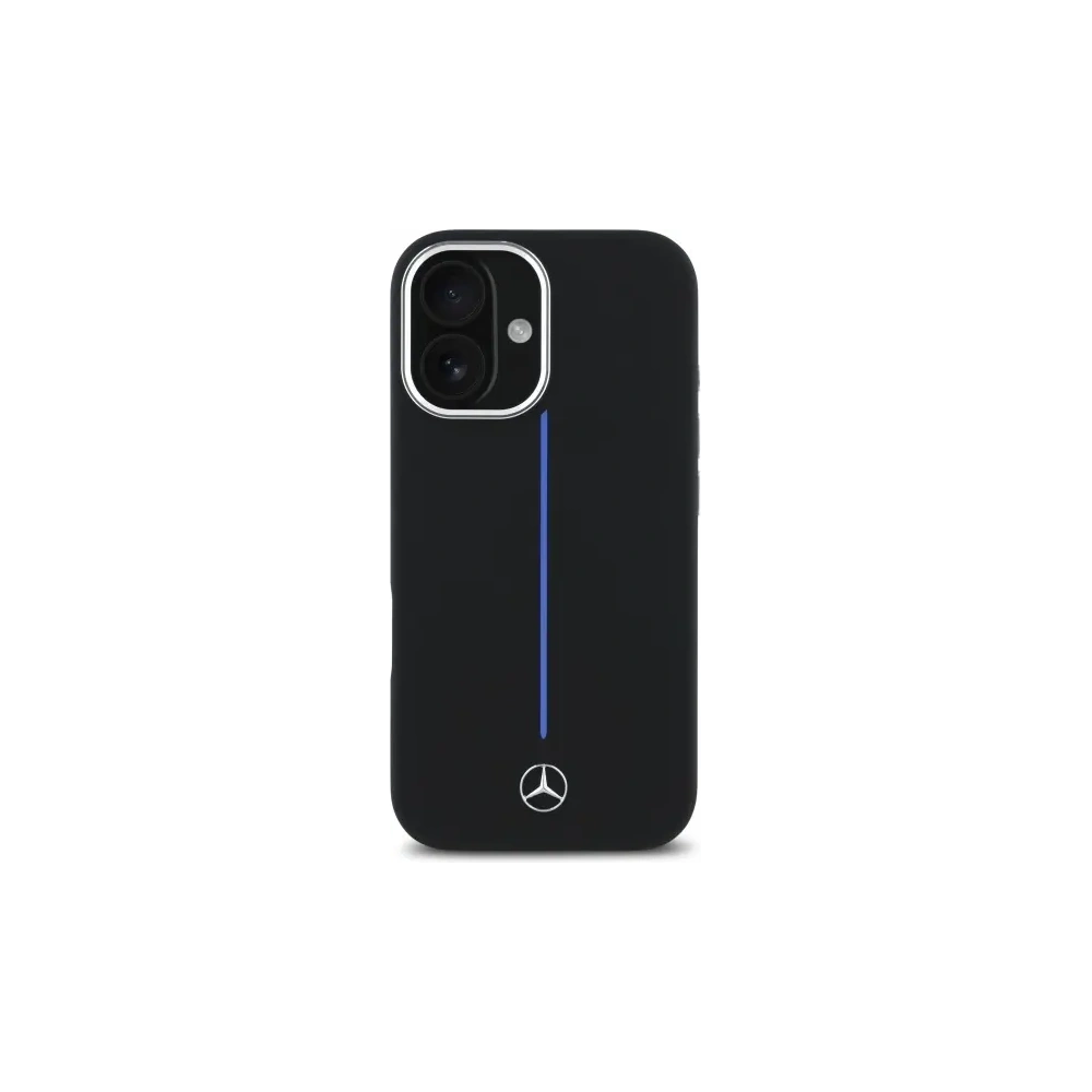 Etui Mercedes MEHMP16S23SUMBK Apple iPhone 16 hardcase Silicone Blue Stripe MagSafe czarny/black