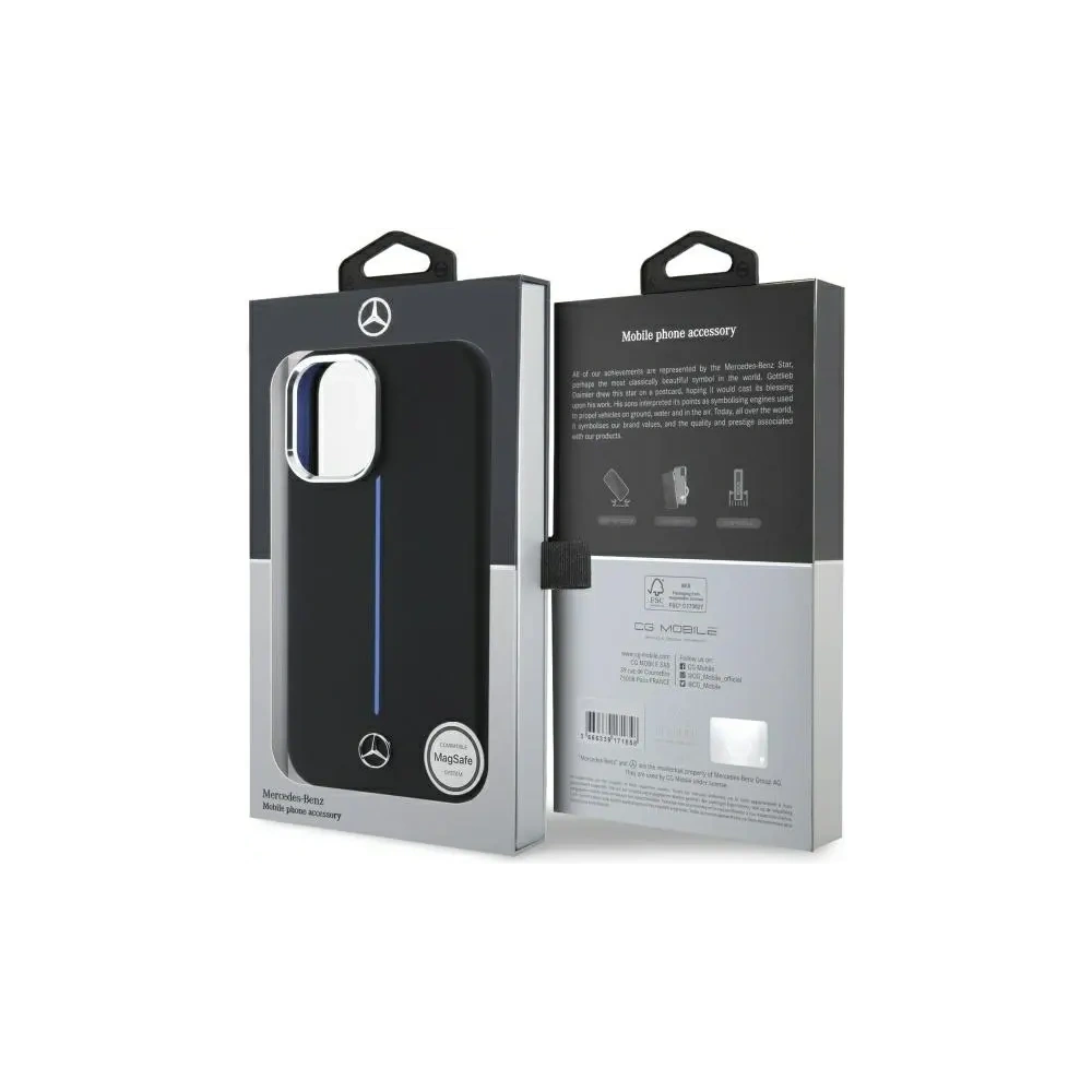 Etui Mercedes MEHMP16S23SUMBK Apple iPhone 16 hardcase Silicone Blue Stripe MagSafe czarny/black