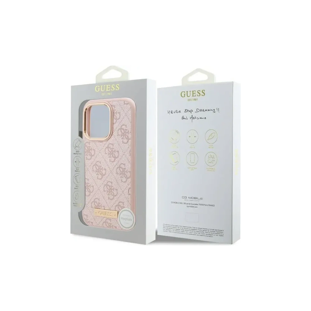 Etui Guess GUHMP16LU4GPRP Apple iPhone 16 Pro hardcase 4G Logo Plate MagSafe różowy/pink