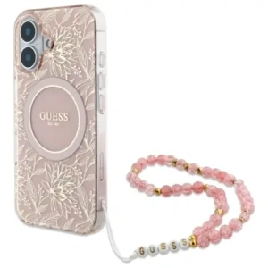 Buy Guess GUHMP16MHCPOFPP Apple iPhone 16 Plus hardcase IML Flowers Allover Electro With Pearl Strap MagSafe pink - GUE4136 - {ean13} - Home Screen Store Europe
