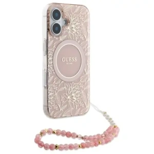 Buy Guess GUHMP16MHCPOFPP Apple iPhone 16 Plus hardcase IML Flowers Allover Electro With Pearl Strap MagSafe pink - GUE4136 - {ean13} - Home Screen Store Europe