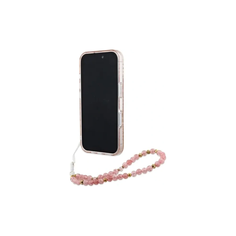 Etui Guess GUHMP16MHCPOFPP Apple iPhone 16 Plus hardcase IML Flowers Allover Electro With Pearl Strap MagSafe różowy/pink