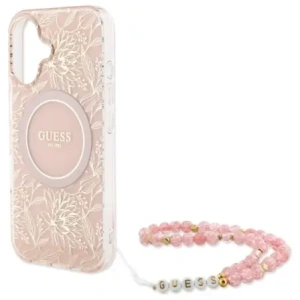 Buy Guess GUHMP16MHCPOFPP Apple iPhone 16 Plus hardcase IML Flowers Allover Electro With Pearl Strap MagSafe pink - GUE4136 - {ean13} - Home Screen Store Europe