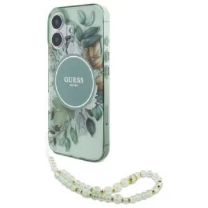 Buy Guess GUHMP16MHFWBRCESN Apple iPhone 16 Plus hardcase IML Flowers With Pearl Strap MagSafe green - GUE4137 - {ean13} - Home Screen Store Europe