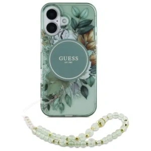Kup Guess GUHMP16MHFWBRCESN Apple iPhone 16 Plus Hardcase IML Blumen mit Perlenriemen MagSafe grün - GUE4137 - {ean13} - Sklep Home Screen