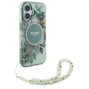 Kup Guess GUHMP16MHFWBRCESN Apple iPhone 16 Plus Hardcase IML Blumen mit Perlenriemen MagSafe grün - GUE4137 - {ean13} - Sklep Home Screen