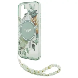 Kup Guess GUHMP16MHFWBRCESN Apple iPhone 16 Plus Hardcase IML Blumen mit Perlenriemen MagSafe grün - GUE4137 - {ean13} - Sklep Home Screen