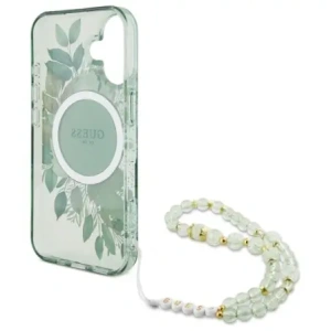Kup Guess GUHMP16MHFWBRCESN Apple iPhone 16 Plus Hardcase IML Blumen mit Perlenriemen MagSafe grün - GUE4137 - {ean13} - Sklep Home Screen