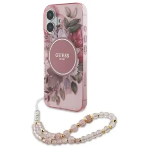 Buy Guess GUHMP16MHFWBRCESP Apple iPhone 16 Plus hardcase IML Flowers With Pearl Strap MagSafe pink - GUE4138 - {ean13} - Home Screen Store Europe