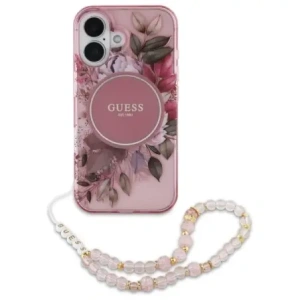 Buy Guess GUHMP16MHFWBRCESP Apple iPhone 16 Plus hardcase IML Flowers With Pearl Strap MagSafe pink - GUE4138 - {ean13} - Home Screen Store Europe