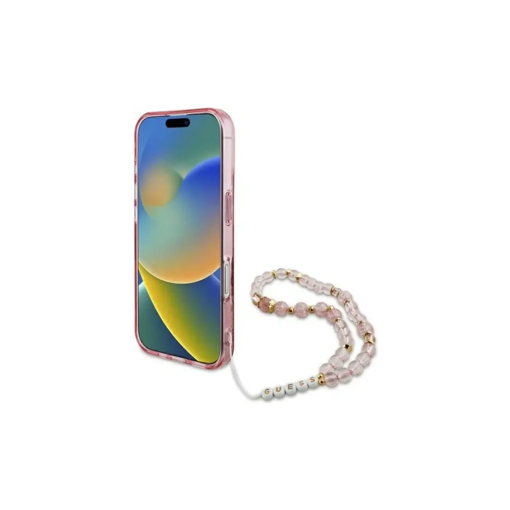 Etui Guess GUHMP16MHFWBRCESP Apple iPhone 16 Plus hardcase IML Flowers With Pearl Strap MagSafe różowy/pink