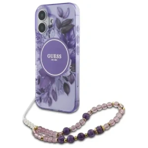 Buy Guess GUHMP16MHFWBRCESU Apple iPhone 16 Plus hardcase IML Flowers With Pearl Strap MagSafe purple - GUE4139 - {ean13} - Home Screen Store Europe