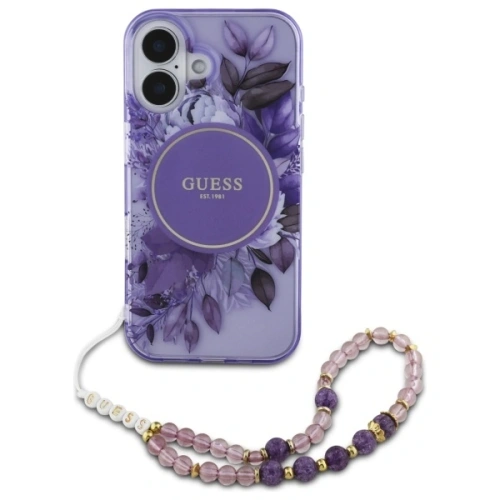 Buy Guess GUHMP16MHFWBRCESU Apple iPhone 16 Plus hardcase IML Flowers With Pearl Strap MagSafe purple - GUE4139 - {ean13} - Home Screen Store Europe