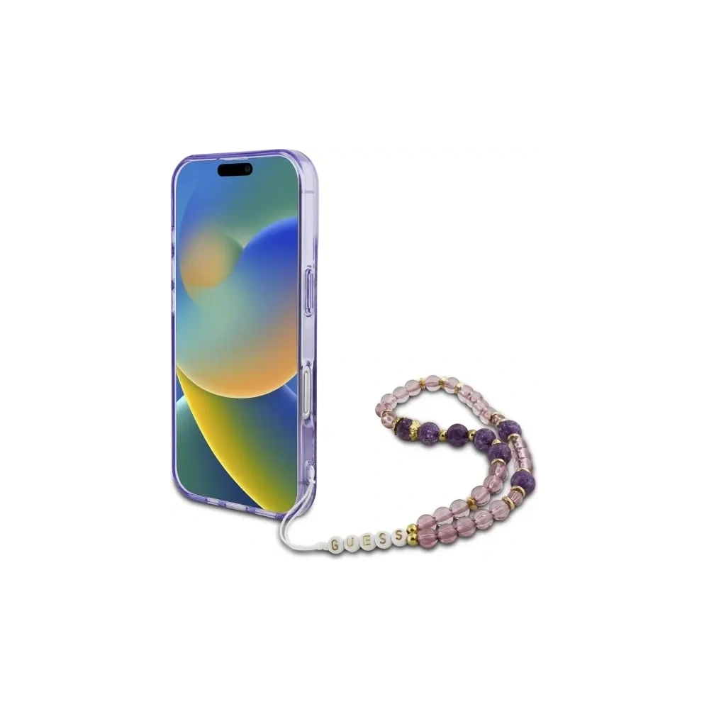 Etui Guess GUHMP16MHFWBRCESU Apple iPhone 16 Plus hardcase IML Flowers With Pearl Strap MagSafe fioletowy/purple