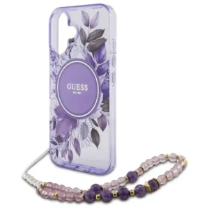 Buy Guess GUHMP16MHFWBRCESU Apple iPhone 16 Plus hardcase IML Flowers With Pearl Strap MagSafe purple - GUE4139 - {ean13} - Home Screen Store Europe