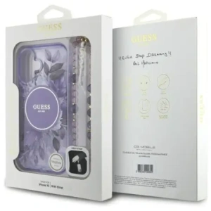 Buy Guess GUHMP16MHFWBRCESU Apple iPhone 16 Plus hardcase IML Flowers With Pearl Strap MagSafe purple - GUE4139 - {ean13} - Home Screen Store Europe