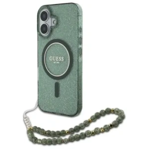 Buy Guess GUHMP16MHGCRELSA Apple iPhone 16 Plus hardcase IML Glitter With Pearl Strap MagSafe green - GUE4140 - {ean13} - Home Screen Store Europe
