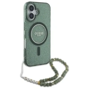 Kup Guess GUHMP16MHGCRELSA Apple iPhone 16 Plus Hardcase IML Glitter mit Perlenriemen MagSafe grün - GUE4140 - {ean13} - Sklep Home Screen