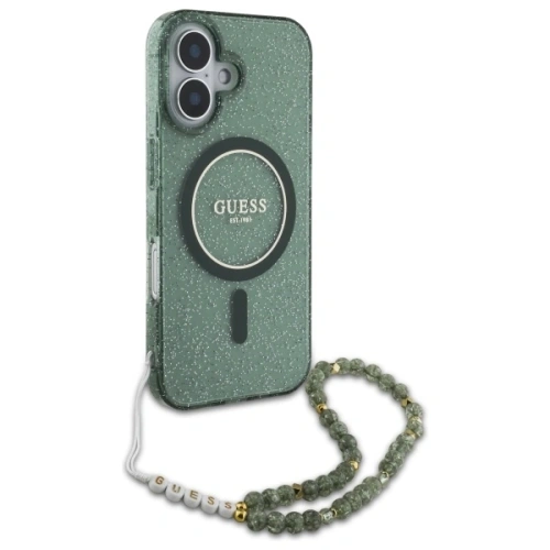 Kup Etui Guess GUHMP16MHGCRELSA Apple iPhone 16 Plus hardcase IML Glitter s perlovým popruhem MagSafe zelený/green - GUE4140 - {ean13} - Sklep Home Screen