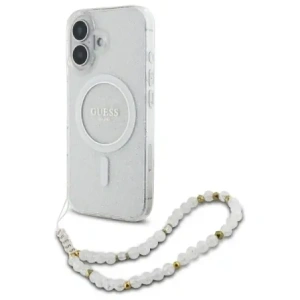Buy Guess GUHMP16MHGCRELST Apple iPhone 16 Plus hardcase IML Glitter With Pearl Strap MagSafe transparent - GUE4141 - {ean13} - Home Screen Store Europe