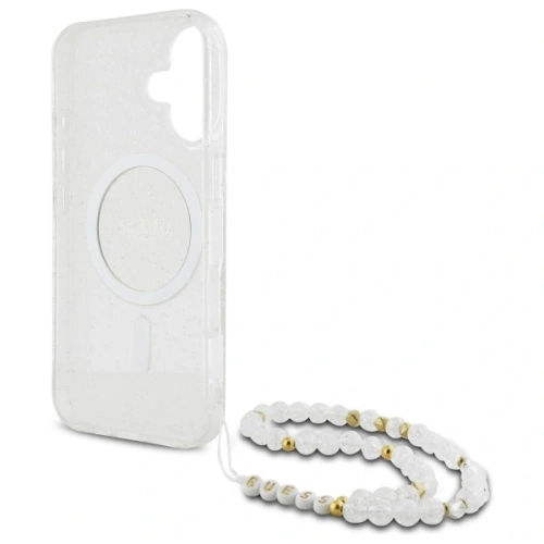 Buy Guess GUHMP16MHGCRELST Apple iPhone 16 Plus hardcase IML Glitter With Pearl Strap MagSafe transparent - GUE4141 - {ean13} - Home Screen Store Europe