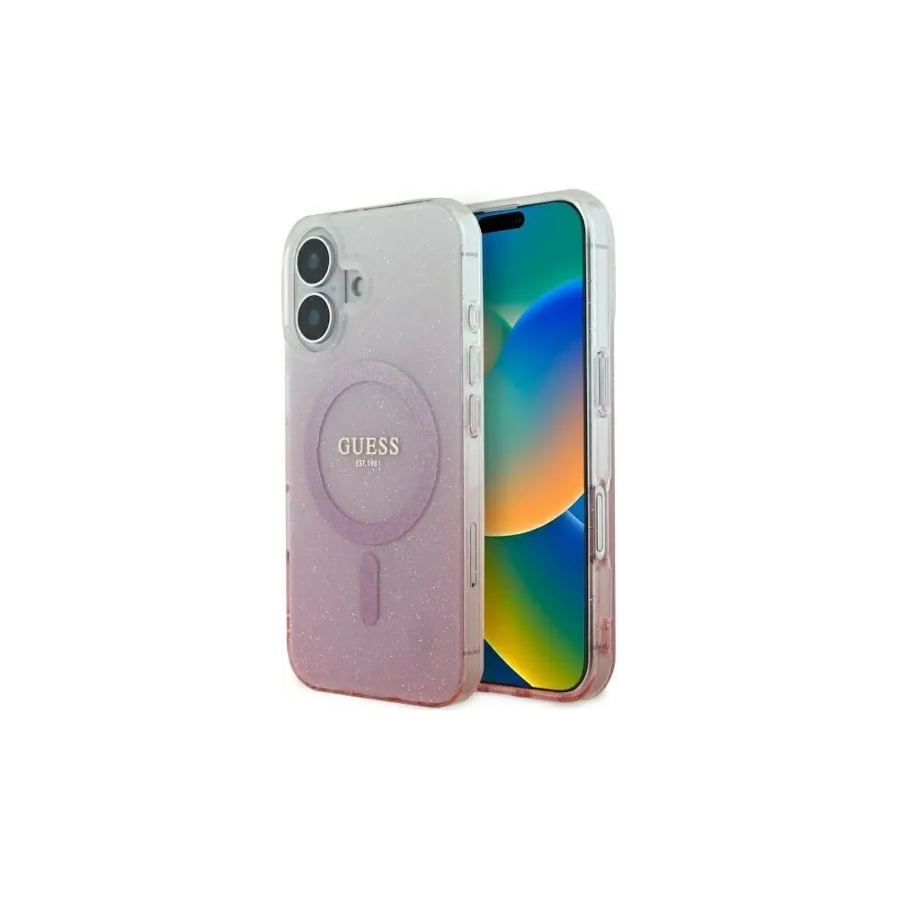 Etui Guess GUHMP16MHGRCELP Apple iPhone 16 Plus hardcase IML Glitter Gradient MagSafe różowy/pink