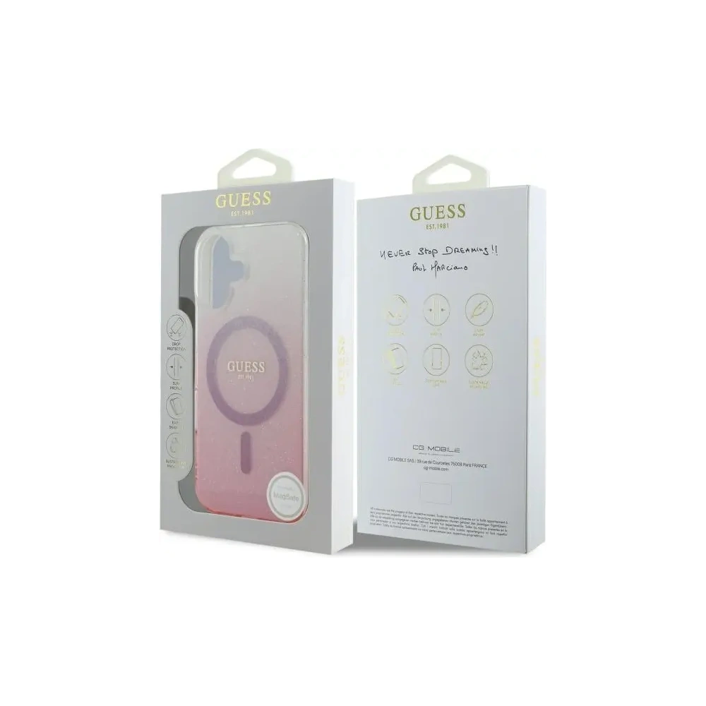 Etui Guess GUHMP16MHGRCELP Apple iPhone 16 Plus hardcase IML Glitter Gradient MagSafe różowy/pink