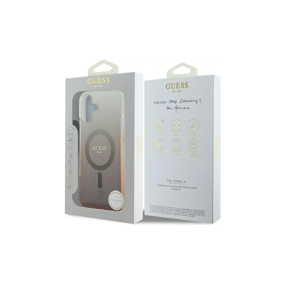 Etui Guess GUHMP16MHGRCELW Apple iPhone 16 Plus hardcase IML Glitter Gradient MagSafe brązowy/brown
