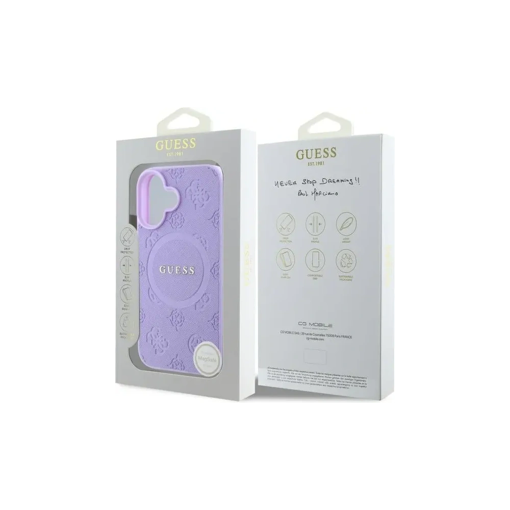 Etui Guess GUHMP16MPSAPSMEU Apple iPhone 16 Plus hardcase Saffiano Peony Classic Logo MagSafe fioletowy/purple