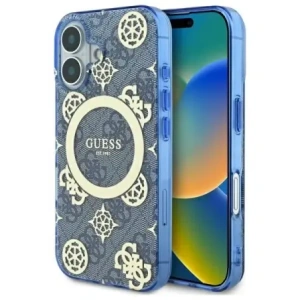 Buy Guess GUHMP16SH4PYEEB Apple iPhone 16 hardcase IML Peony On 4G Background MagSafe blue - GUE4145 - {ean13} - Home Screen Store Europe