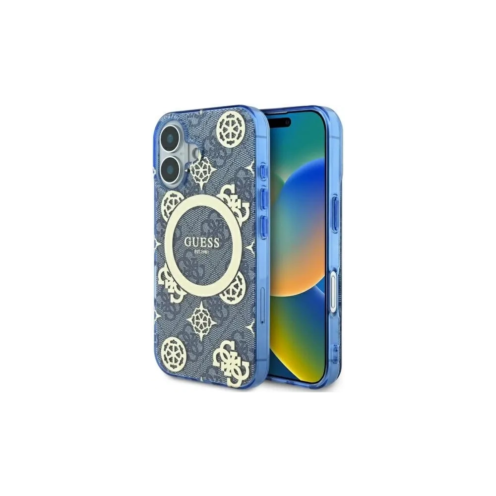 Etui Guess GUHMP16SH4PYEEB Apple iPhone 16 hardcase IML Peony On 4G Background MagSafe niebieski/blue