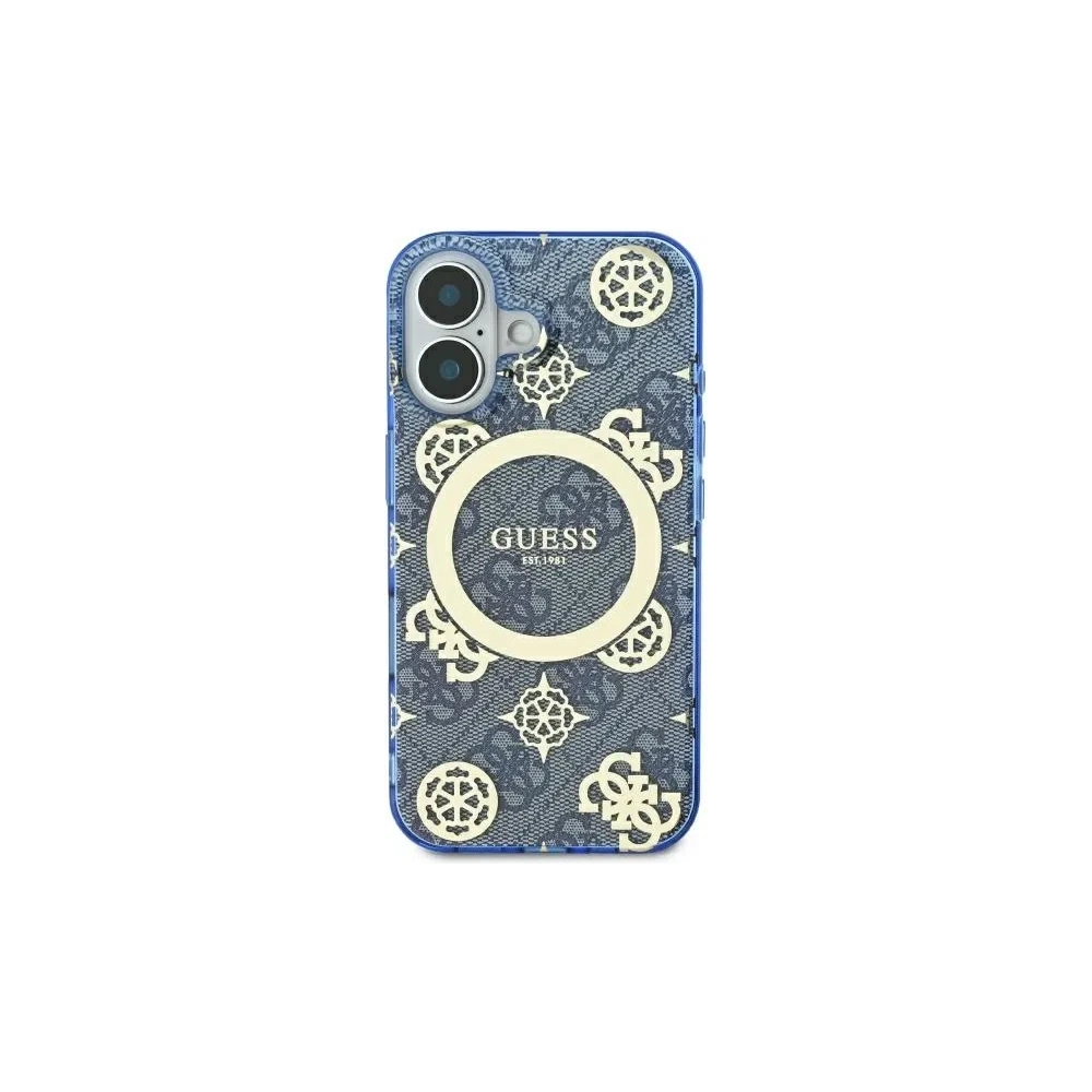 Etui Guess GUHMP16SH4PYEEB Apple iPhone 16 hardcase IML Peony On 4G Background MagSafe niebieski/blue