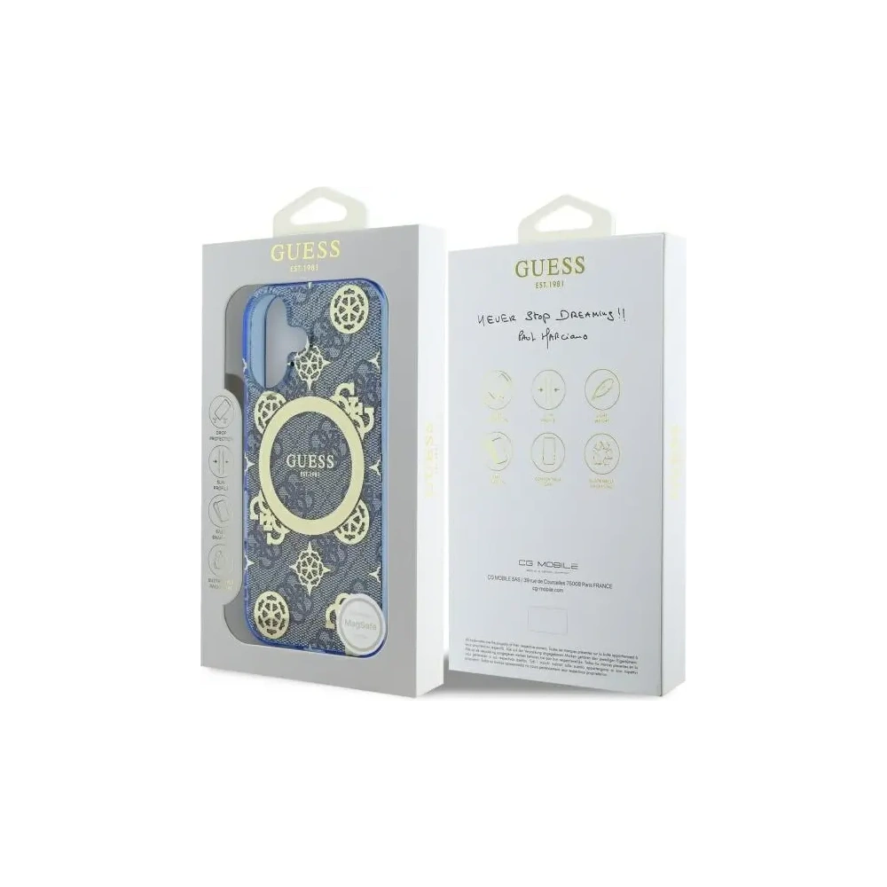 Etui Guess GUHMP16SH4PYEEB Apple iPhone 16 hardcase IML Peony On 4G Background MagSafe niebieski/blue