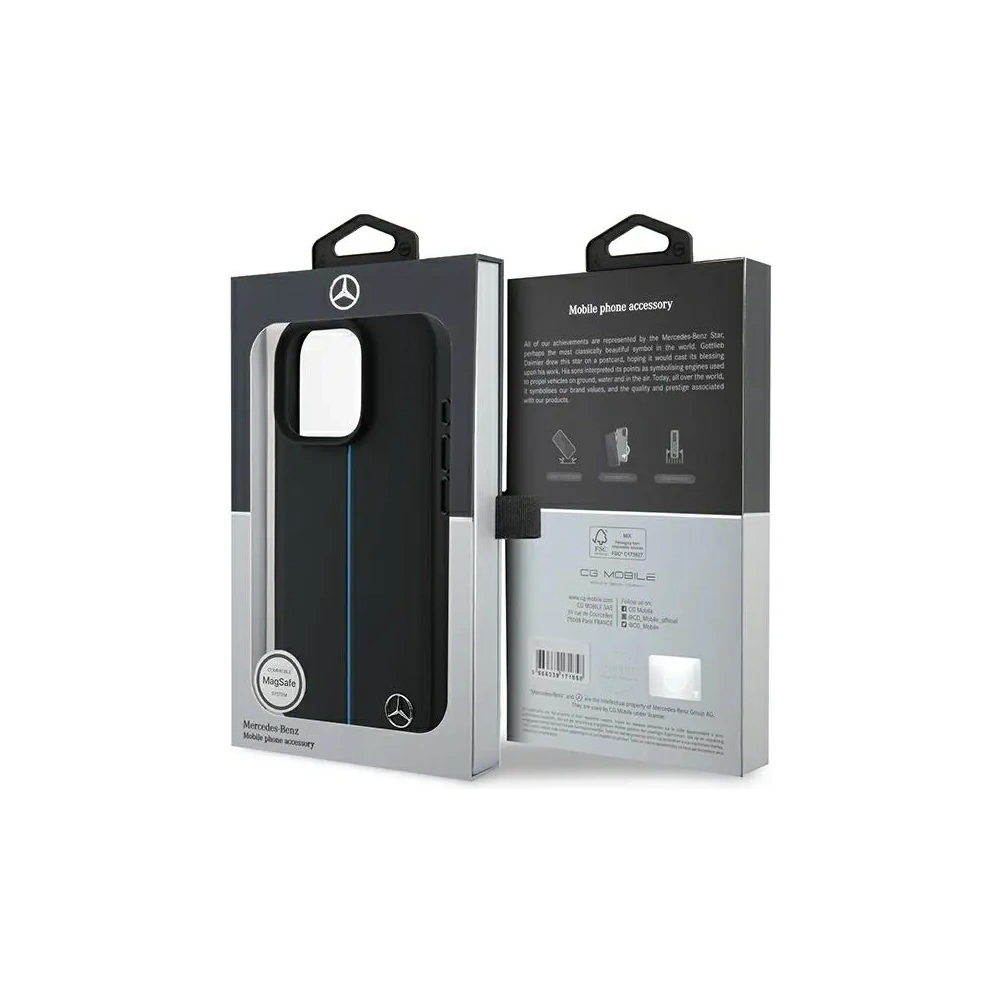 Etui Mercedes MEHMP16X23RURBK Apple iPhone 16 Pro Max hardcase MB Blue Line Leather MagSafe czarny/black