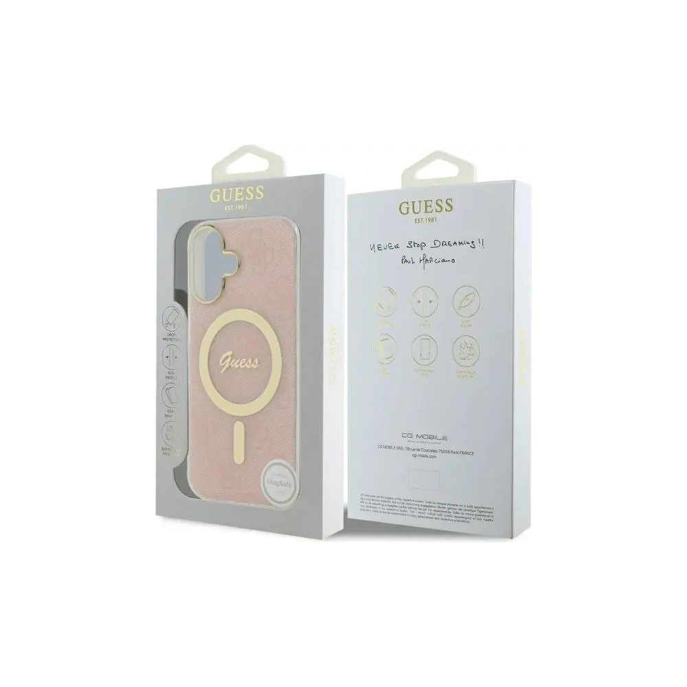 Etui Guess GUHMP16SH4STP Apple iPhone 16 hardcase IML 4G MagSafe różowy/pink