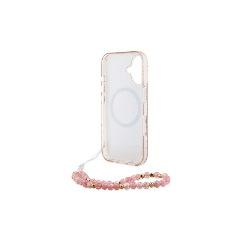Etui Guess GUHMP16SHCPOFPP Apple iPhone 16 hardcase IML Flowers Allover Electro With Pearl Strap MagSafe różowy/pink