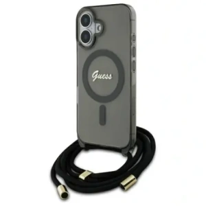 Buy Guess GUHMP16SHCTSGNSK Apple iPhone 16 hardcase Crossbody Cord Script MagSafe black - GUE4150 - {ean13} - Home Screen Store Europe
