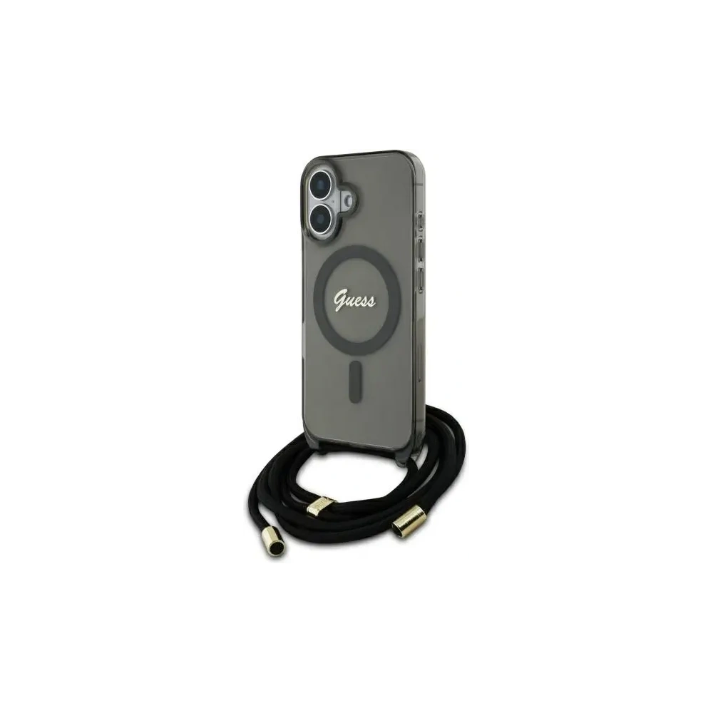 Etui Guess GUHMP16SHCTSGNSK Apple iPhone 16 hardcase Crossbody Cord Script MagSafe czarny/black